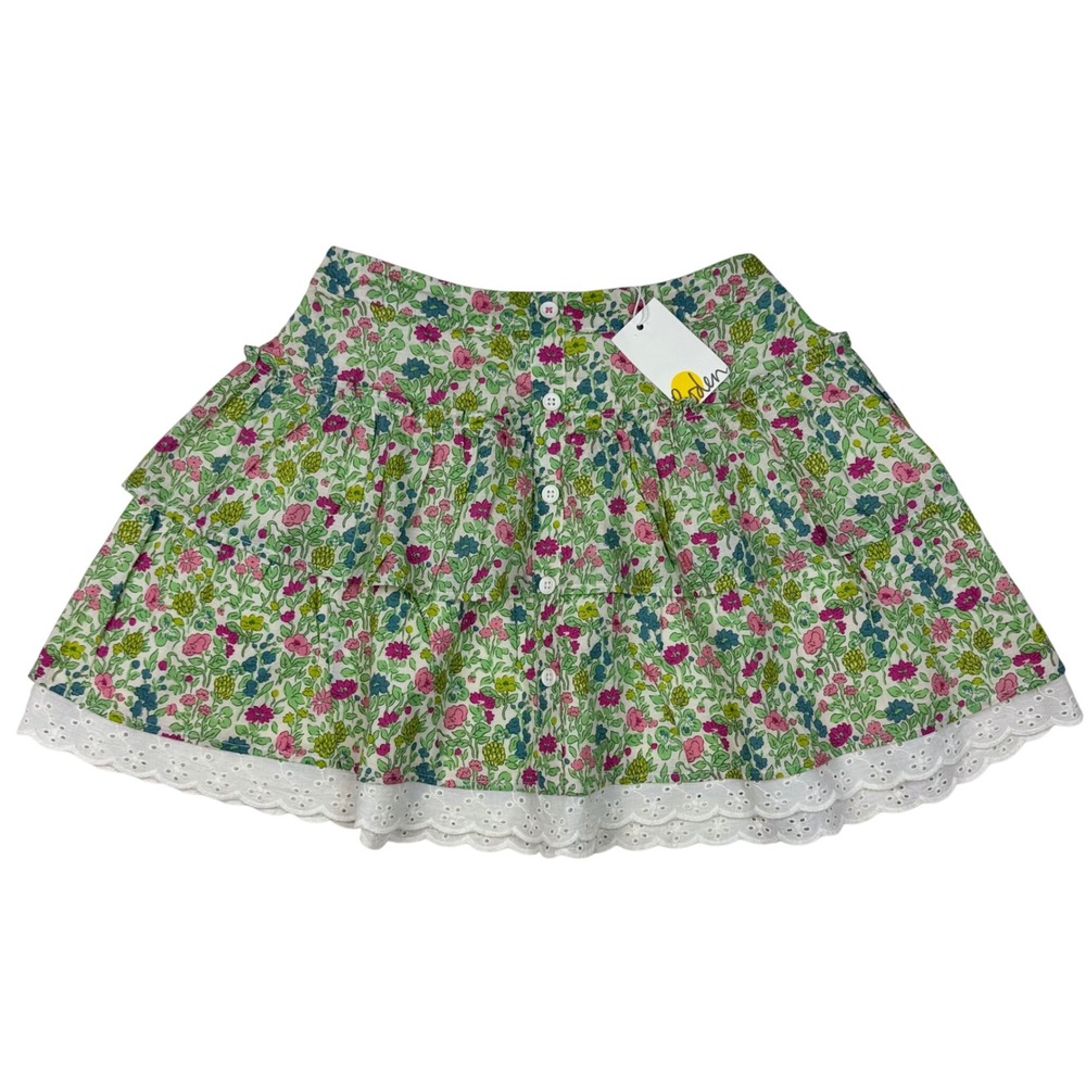 NWT Mini Boden Skirt Floral Tiered Eyelet Lace Hem Ruffle Girls 8-9Y Cottagecore